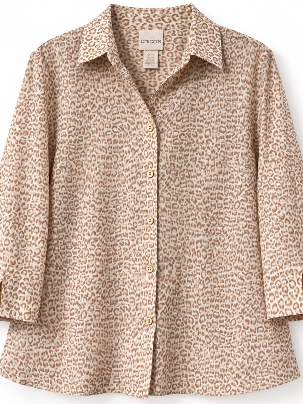 Chico's Neutral Leopard Print Button-Down Shirt